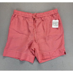 Emily Daniels LINEN Blend Size Petite L SHORTS‎ High Rise Drawstring Pink NWT